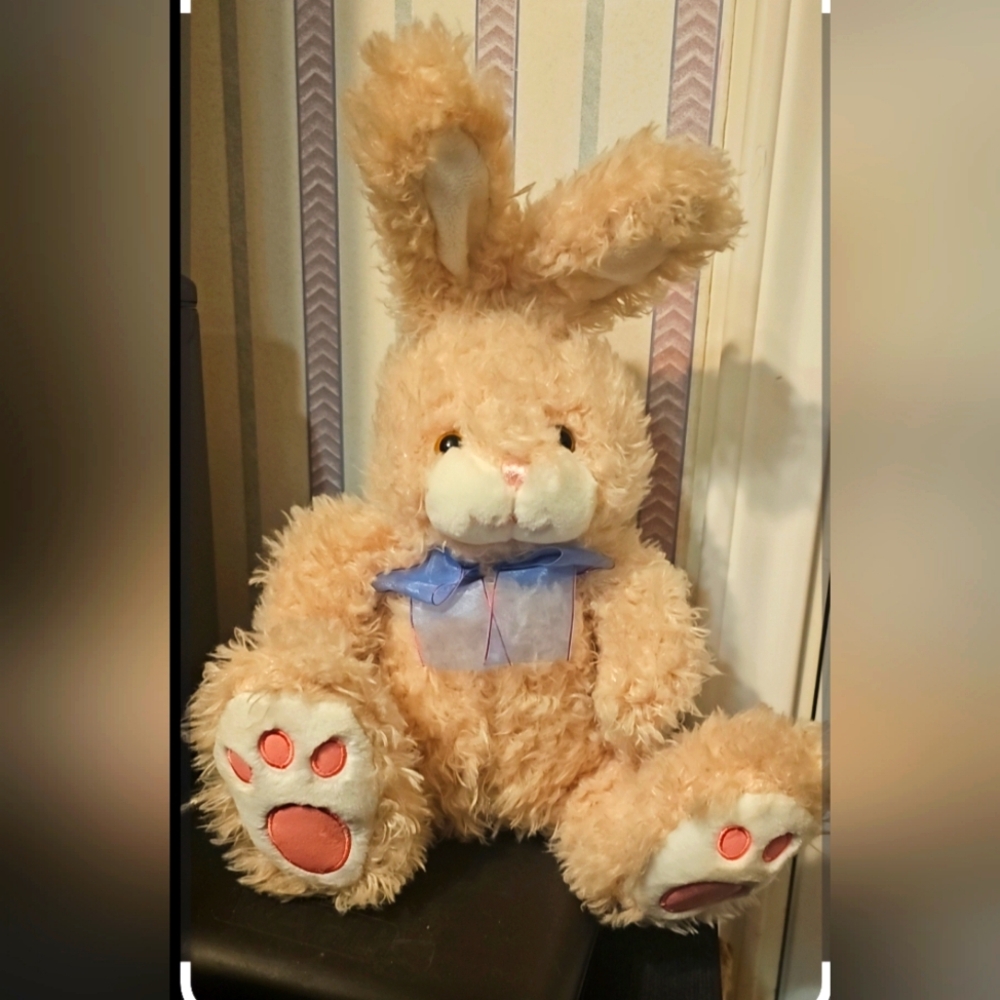 Adorable Tan Plush Bunny with Bow